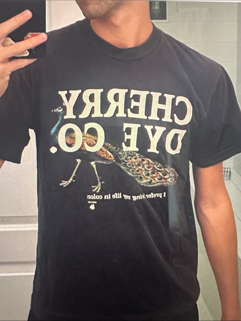 Cherry LA Black T-Shirt with Colorful Peacock Graphic - Picture 2 of 2